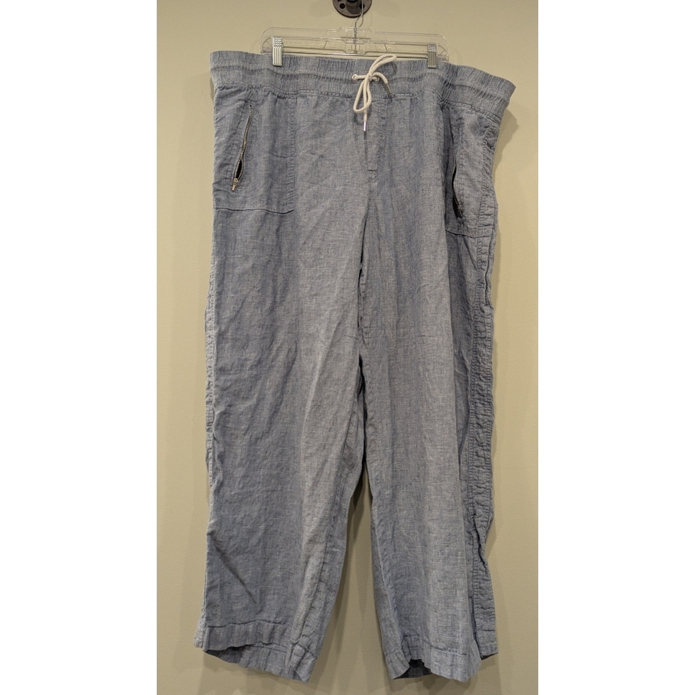 Athleta Cabo Linen Wide Leg Pants In Blue Size 26